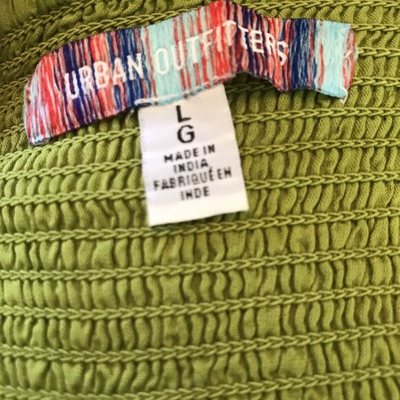 URBAN OUTFITTERS Davina Bandeau Green & White Tie Front Mini Dress Size Large - Picture 7 of 9